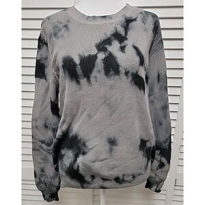 Fate Grey Black Tie Dye Ribbed Distressed Crew Neck Sweater Womens Size Small